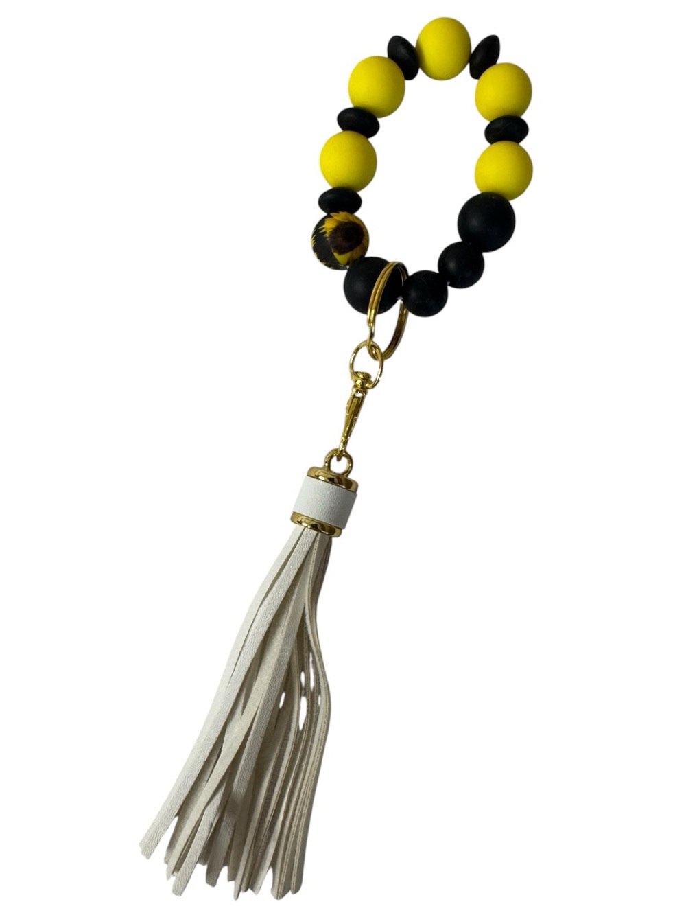 Silicone Beaded Bracelet Keychain Key Ring with Fringe - Picture 2 of 2